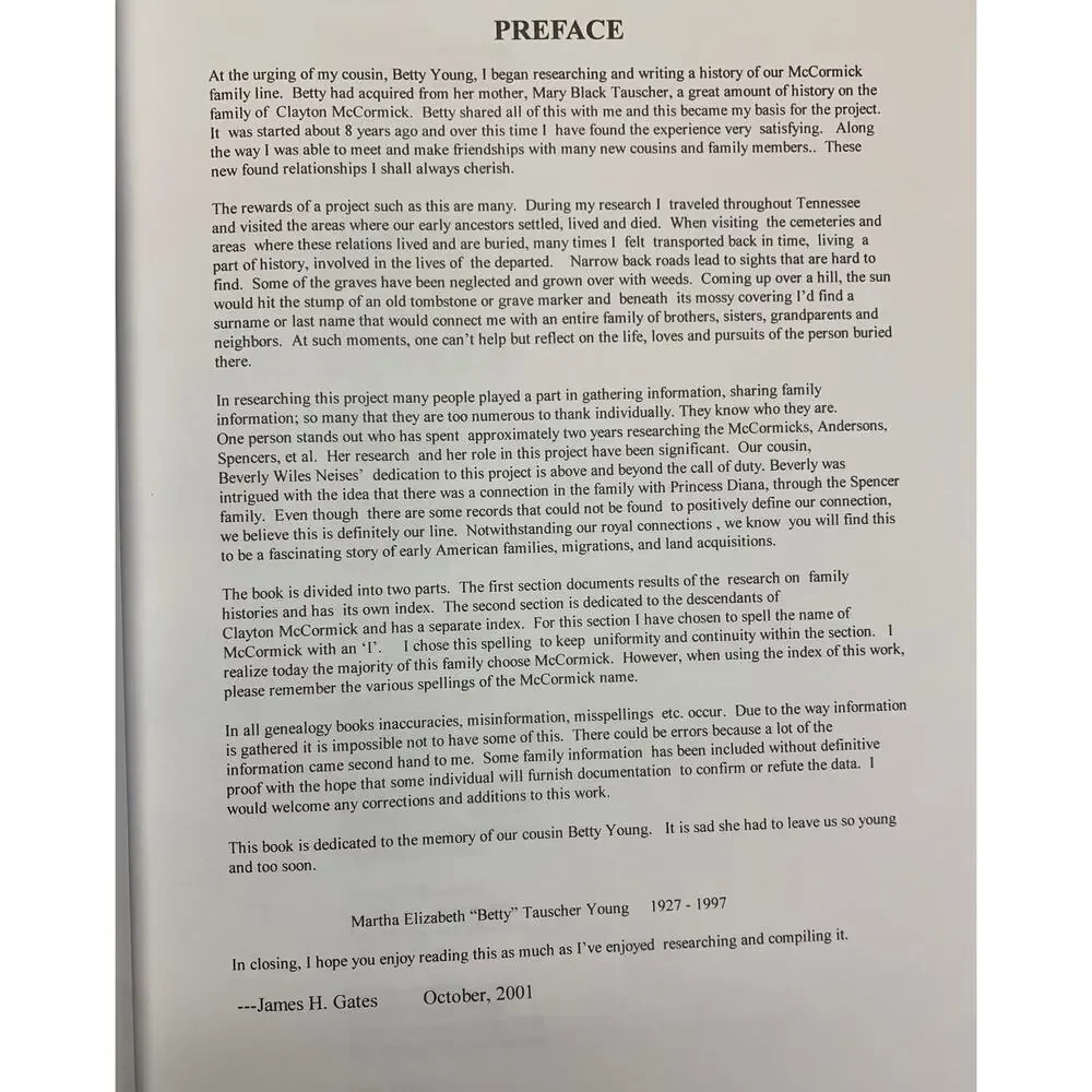 Genealogy Clayton McCormick and Family Descendents History